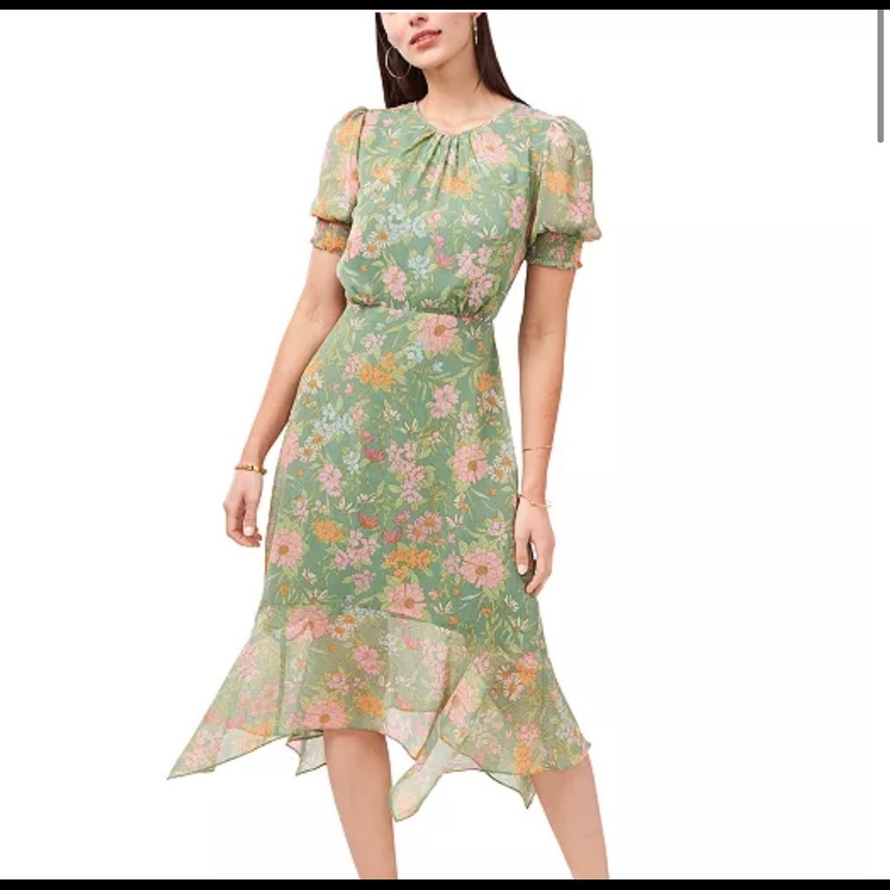 Vince Camuto floral Puff-Sleeve Dress